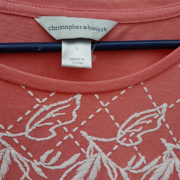 Christopher & Banks Coral Tee with White EmbroideryLarge - Picture 2 of 5